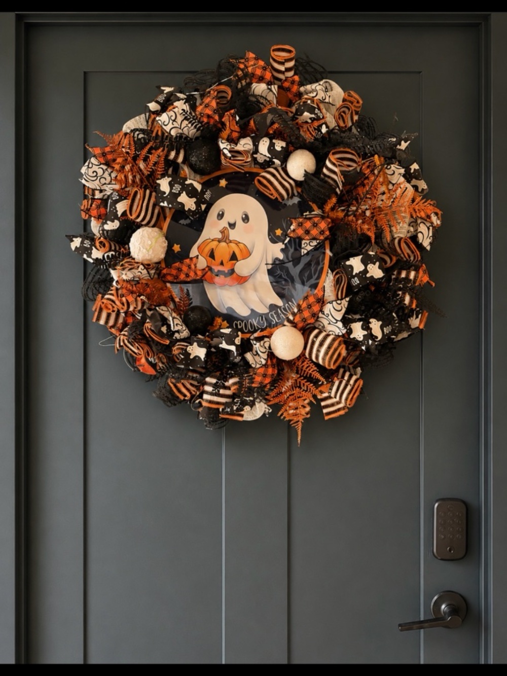 Handcrafted Spooky Season Halloween Wreath – Ghost & Pumpkin